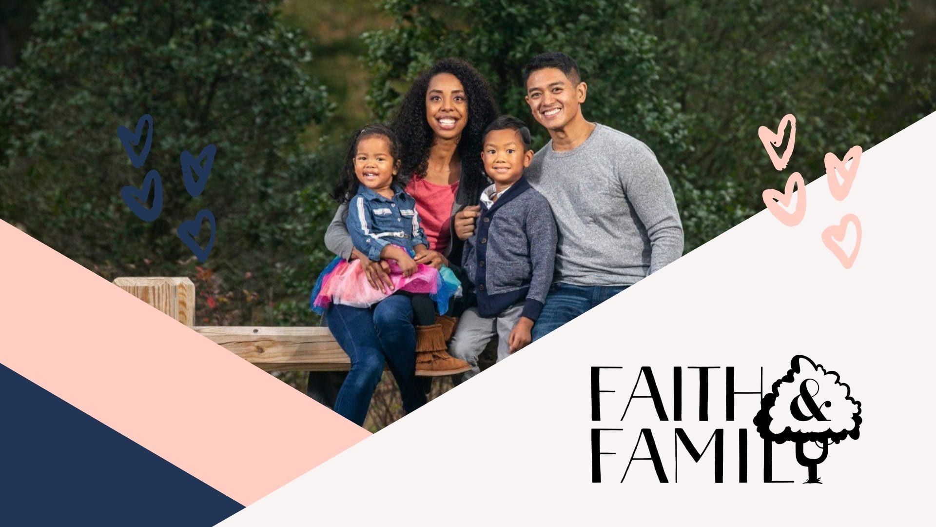 Family sitting on fence smile into camera.